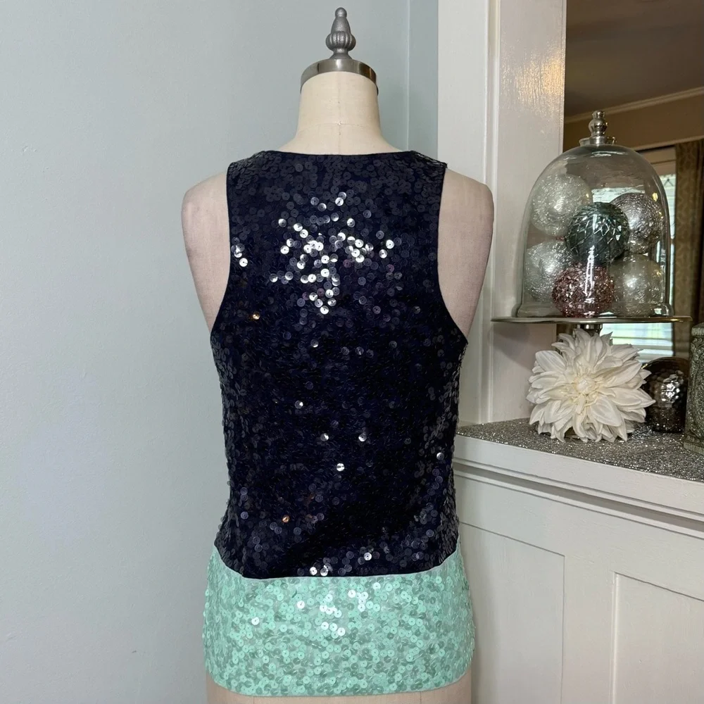 J. Crew Sequin Colorblock Tank Top Blue Green Sleeveless Style XS